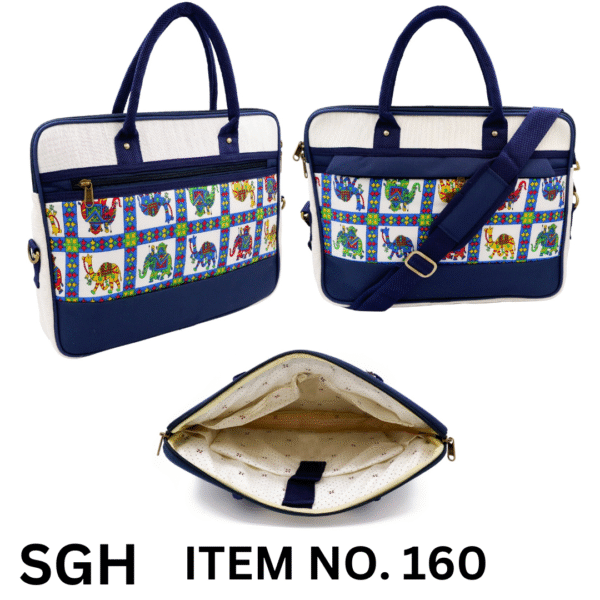 canvas laptop bag with madhuvani print both site