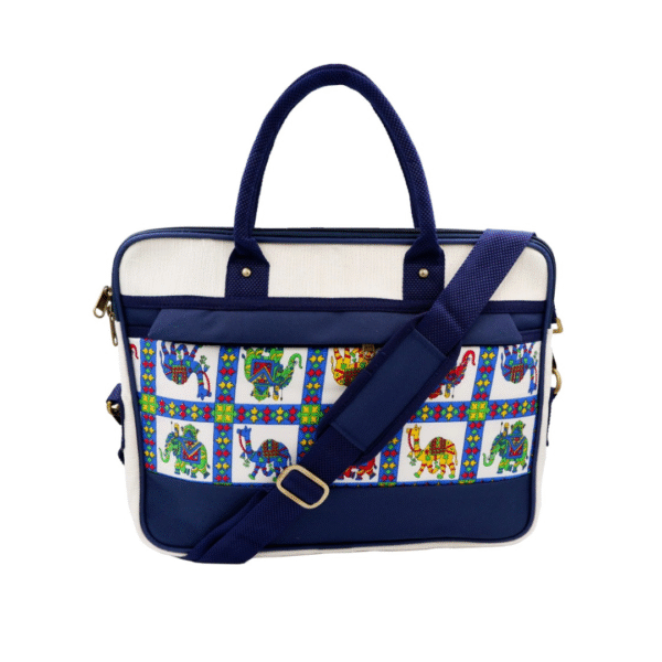 canvas laptop bag with madhuvani print both site