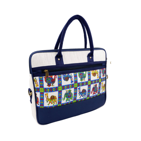 canvas laptop bag with madhuvani print both site