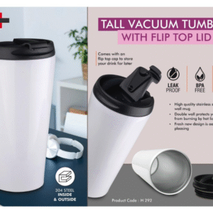 Stylish tall vacuum tumbler with flip top lid