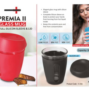 SGH Premia II Glass Mug with Silicone Sleeve & Lid