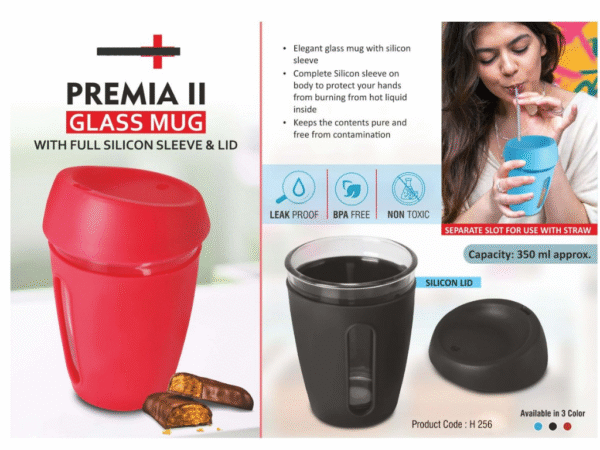 SGH Premia II Glass Mug with Silicone Sleeve & Lid