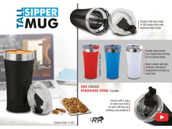 tall sipper stainless steel mug – 375ml
