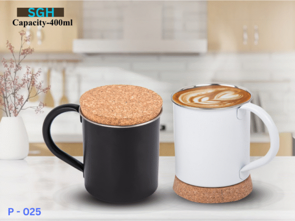 400ml ceramic mug with cork lid and base