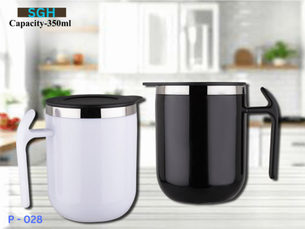 350ml insulated stainless steel mug with lid and ergonomic handle